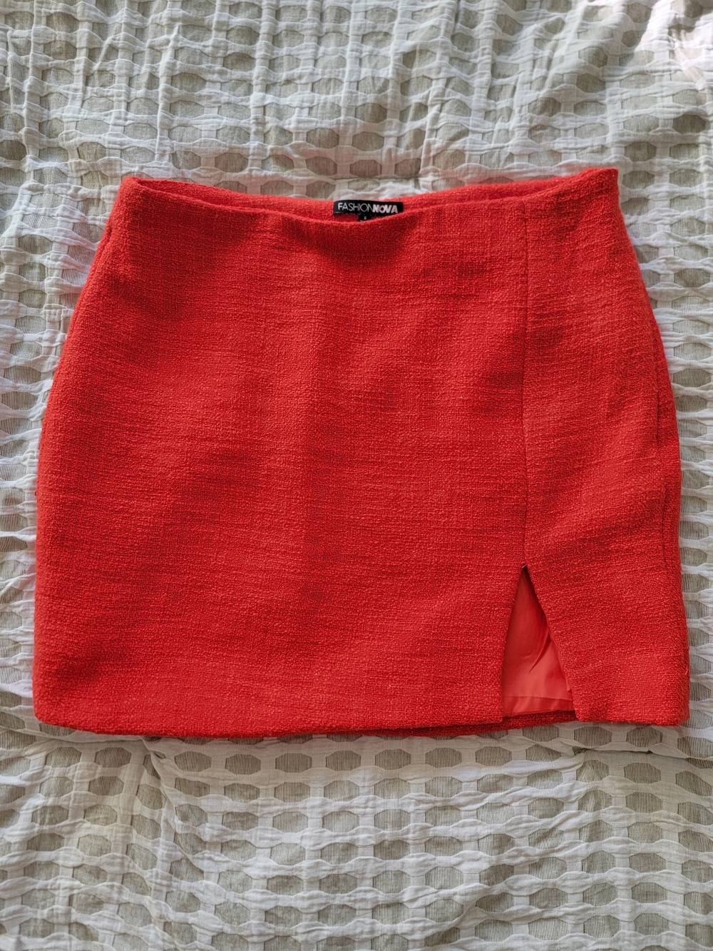 Fashion Nova Coral-Red Mini Skirt with Side Slit
